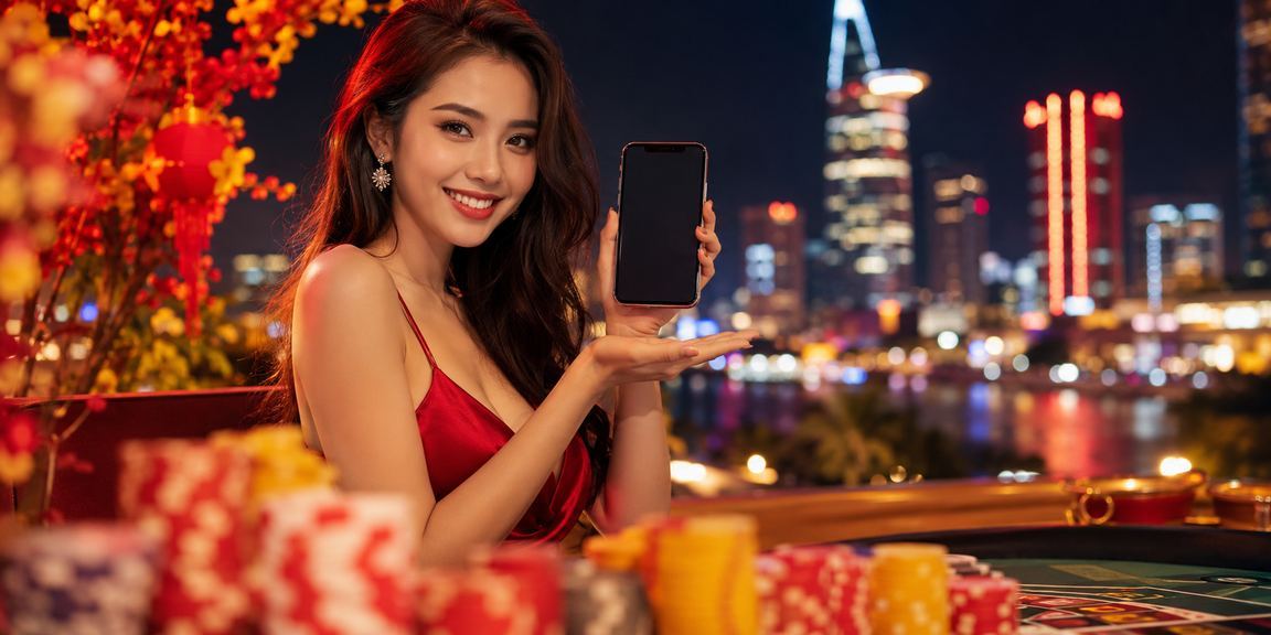 Giao diện casino di động tại Thành phố Hồ Chí Minh trong ánh neon